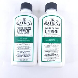 2x JR Watkins White Cream Liniment External Analgesic Sealed 11 Oz Pain Relief
